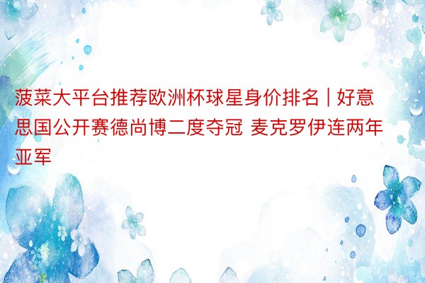 菠菜大平台推荐欧洲杯球星身价排名 | 好意思国公开赛德尚博二度夺冠 麦克罗伊连两年亚军