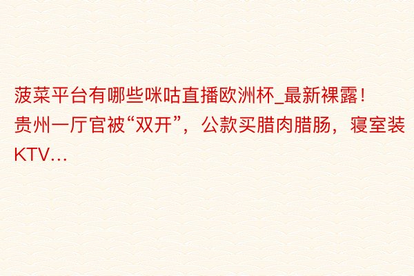 菠菜平台有哪些咪咕直播欧洲杯_最新裸露！贵州一厅官被“双开”，公款买腊肉腊肠，寝室装KTV…