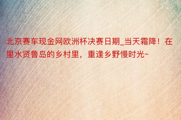 北京赛车现金网欧洲杯决赛日期_当天霜降！在里水贤鲁岛的乡村里，重逢乡野慢时光~